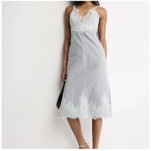 $550 3.1 Phillip Lim x RTR Lace-Paneled Denim Midi Slip Dress - Size 4